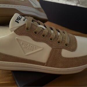 Prada Men's Beige and White Sneakers